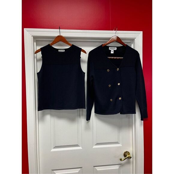 Pendleton Navy Blue Double Breasted 2Pc. Military Look Cardigan Set sz MP EUC